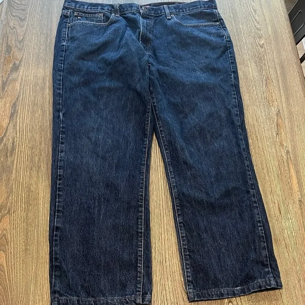 Tommy Hilfiger Mens Straight Jeans Denim 100% Cotton Dark Wash Blue Size 42x30